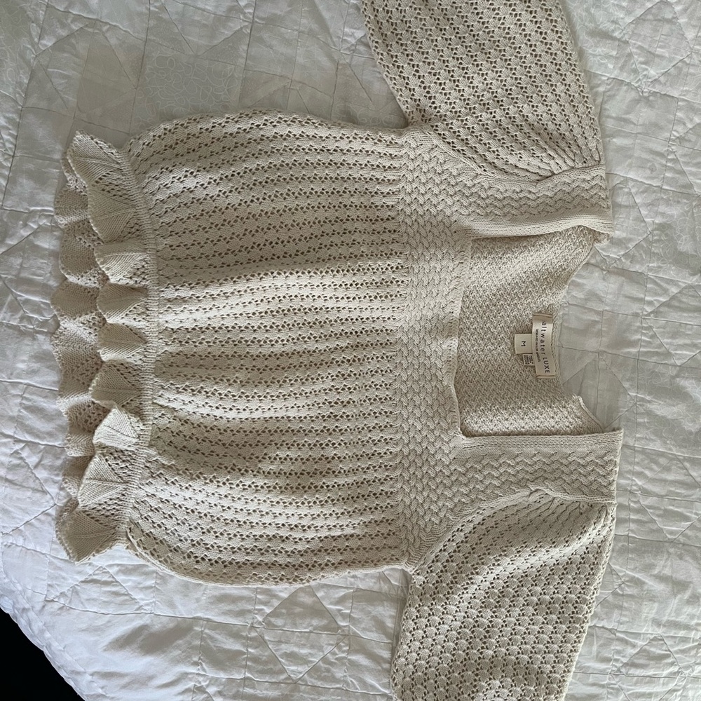 Saltwater LUXE Cream Crew Neck Sweater with Balloon Sleeves